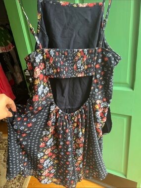 Abercrombie & Fitch Navy Floral romper Dress Multicolor Print pocket smocked L